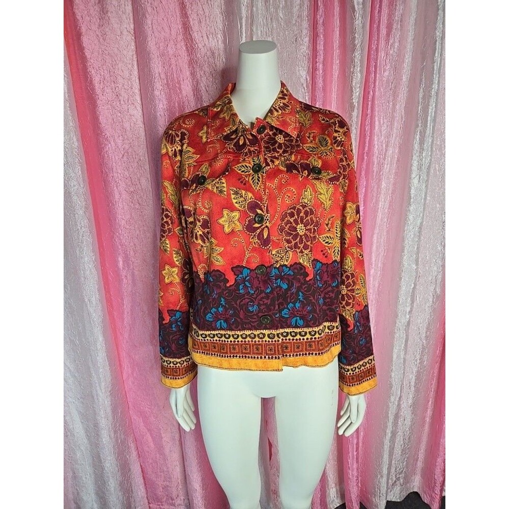 Coldwater Creek Colorful Floral Festival Artsy Lined Cropped Blazer Size Medium